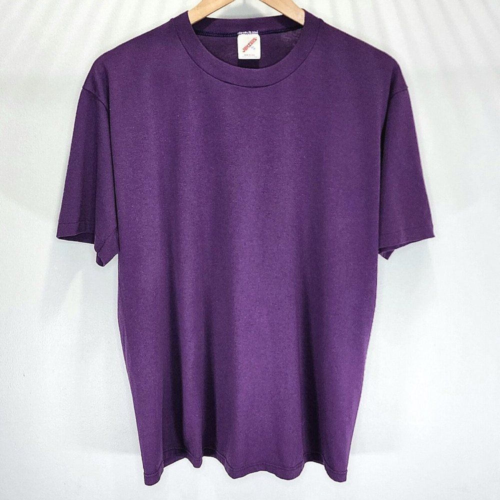 Jerzees Vintage Cotton‎ Single Stitch USA Made Plain Shirt Purple Blank Size XL
